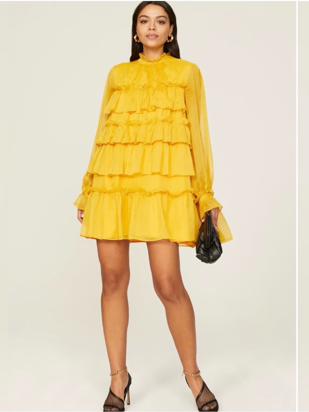 Adam Lippes Tiered Ruffle Dress Chiffon Shift Yellow Designer SZ 16